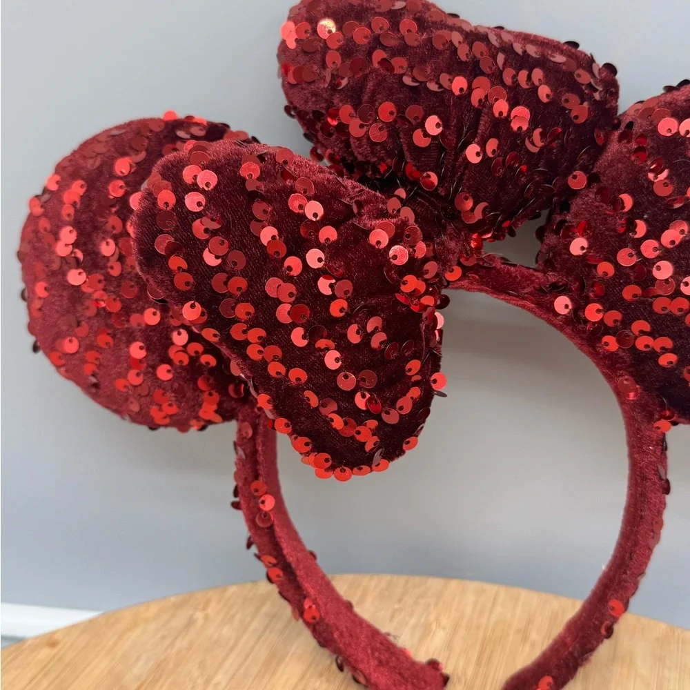 Disney‎ Parks Minnie Ears Dark Red Velour Sequin Tokyo Disneyland Japan Headband